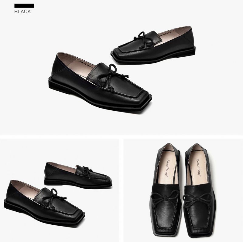 Galina Damesschoenen Met Platte Leren Loafers - Zwart