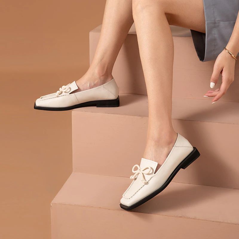 Galina Damesschoenen Met Platte Leren Loafers - Zwart