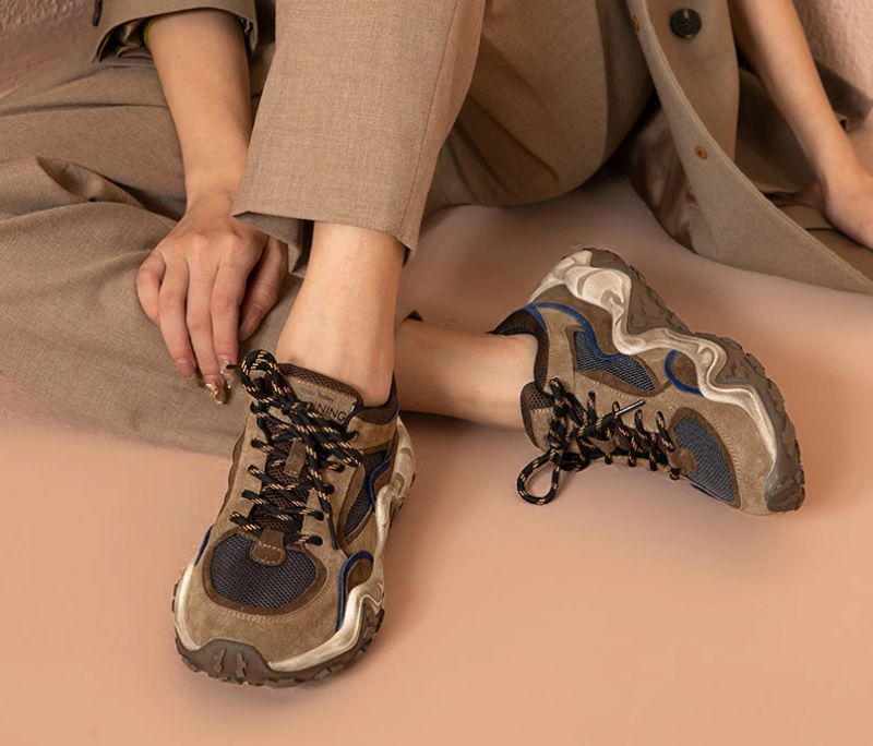 Garnier Dames Leren Platform Sneaker - Kameel