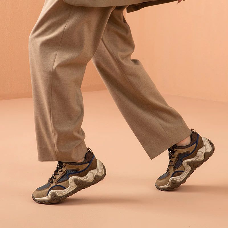 Garnier Dames Leren Platform Sneaker - Kameel
