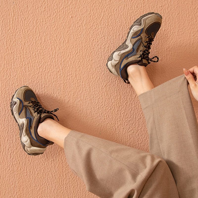 Garnier Dames Leren Platform Sneaker - Kameel