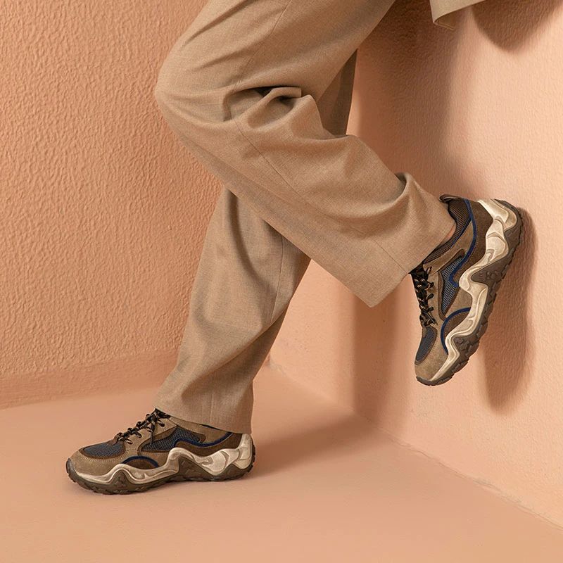 Garnier Dames Leren Platform Sneaker - Kameel