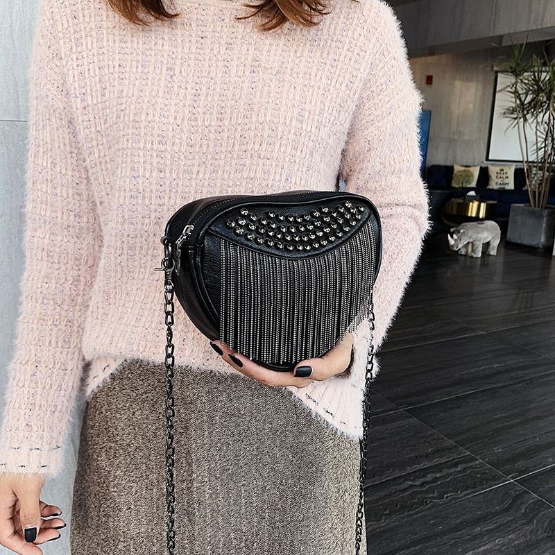 Gata Dames Zwarte Punk Stijl Schoudertas - Zwart
