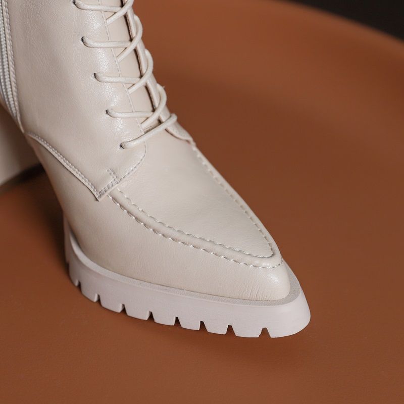 Genesis Dames Thick High Heels Ankle Boots - Bruin Met Bont