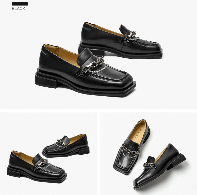 Gina Dames Hoge Kwaliteit Vierkante Neus Loafer Schoenen - Zwart