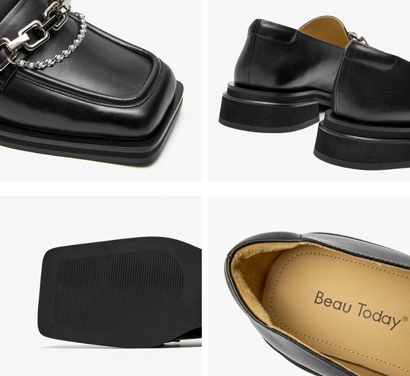Gina Dames Hoge Kwaliteit Vierkante Neus Loafer Schoenen - Zwart