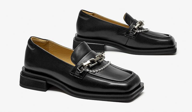 Gina Dames Hoge Kwaliteit Vierkante Neus Loafer Schoenen - Zwart