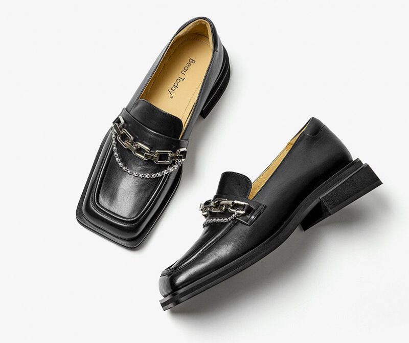 Gina Dames Hoge Kwaliteit Vierkante Neus Loafer Schoenen - Zwart