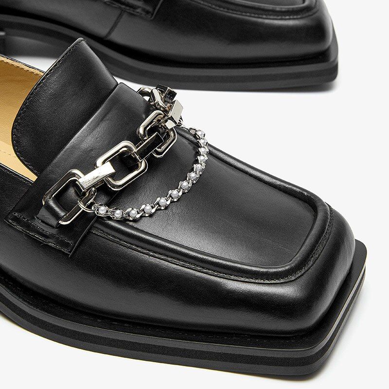 Gina Dames Hoge Kwaliteit Vierkante Neus Loafer Schoenen - Zwart