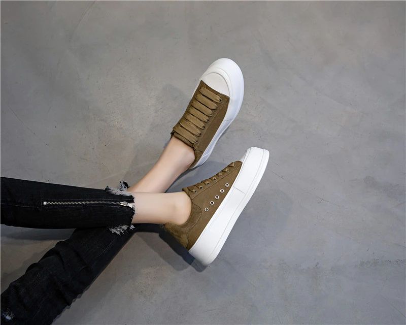 Giordano Dames Veter Platform Sneaker - Kaki