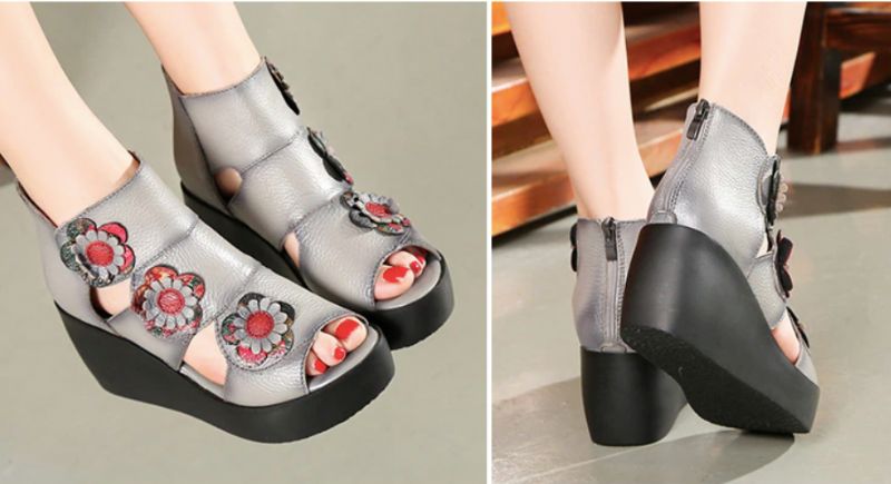 Glaudia Dames Wedges Sandaal - Grijs