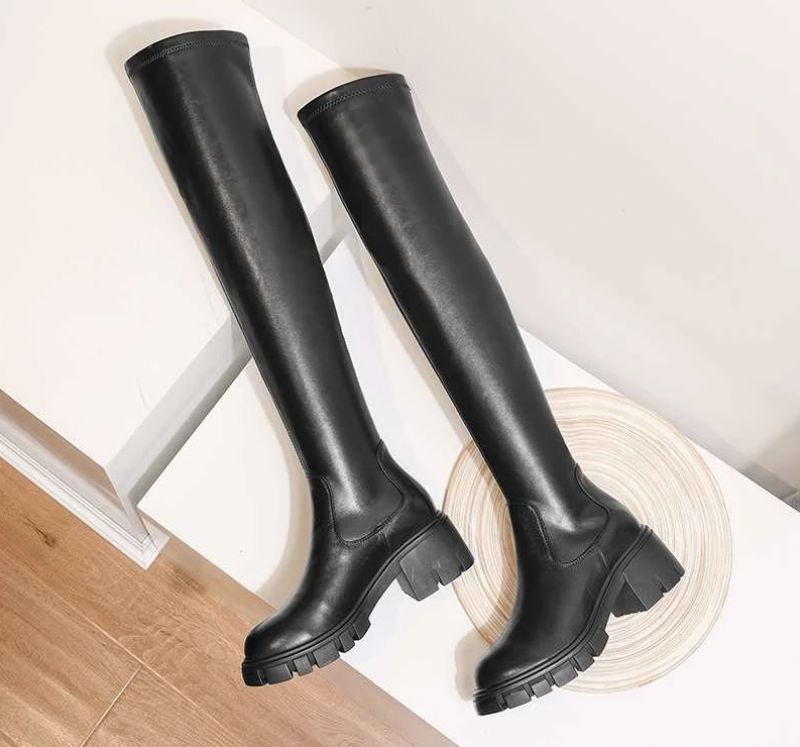 Graciela Dames Overknee Laarzen - Zwart Leer