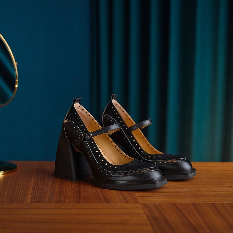 Greta Dames Vierkante Teen Pumps - Abrikoos