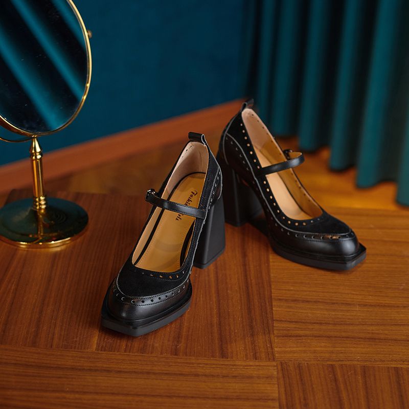 Greta Dames Vierkante Teen Pumps - Abrikoos