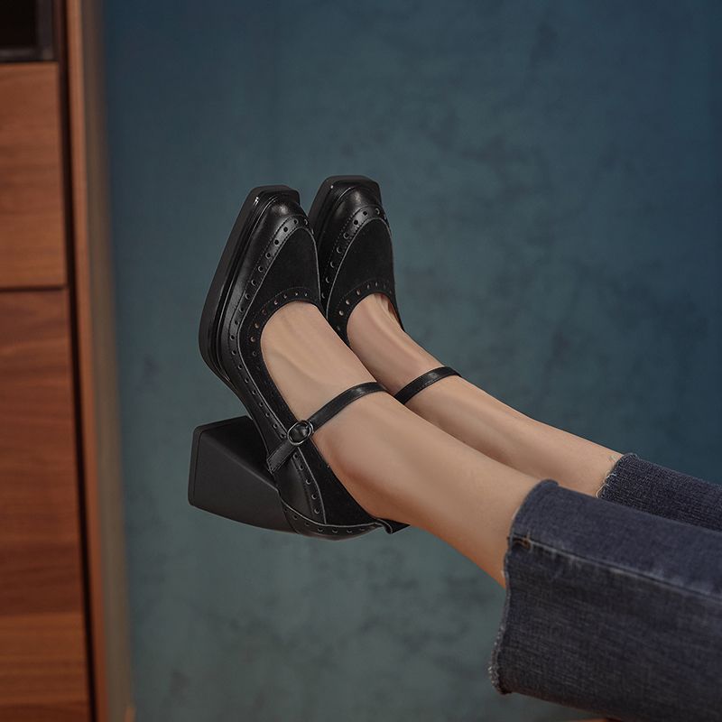 Greta Dames Vierkante Teen Pumps - Abrikoos
