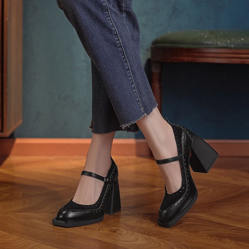 Greta Dames Vierkante Teen Pumps - Abrikoos