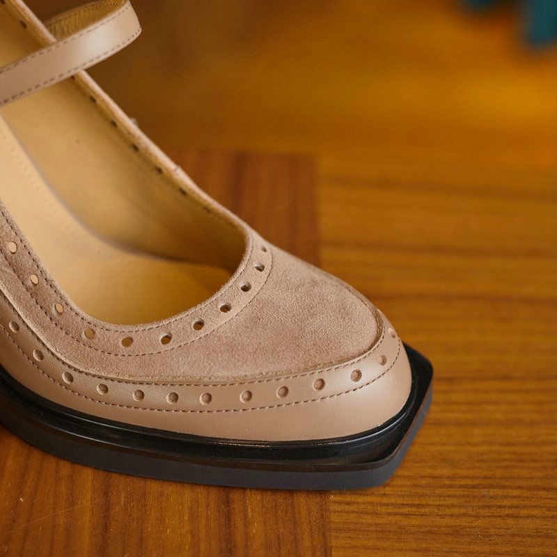 Greta Dames Vierkante Teen Pumps - Abrikoos