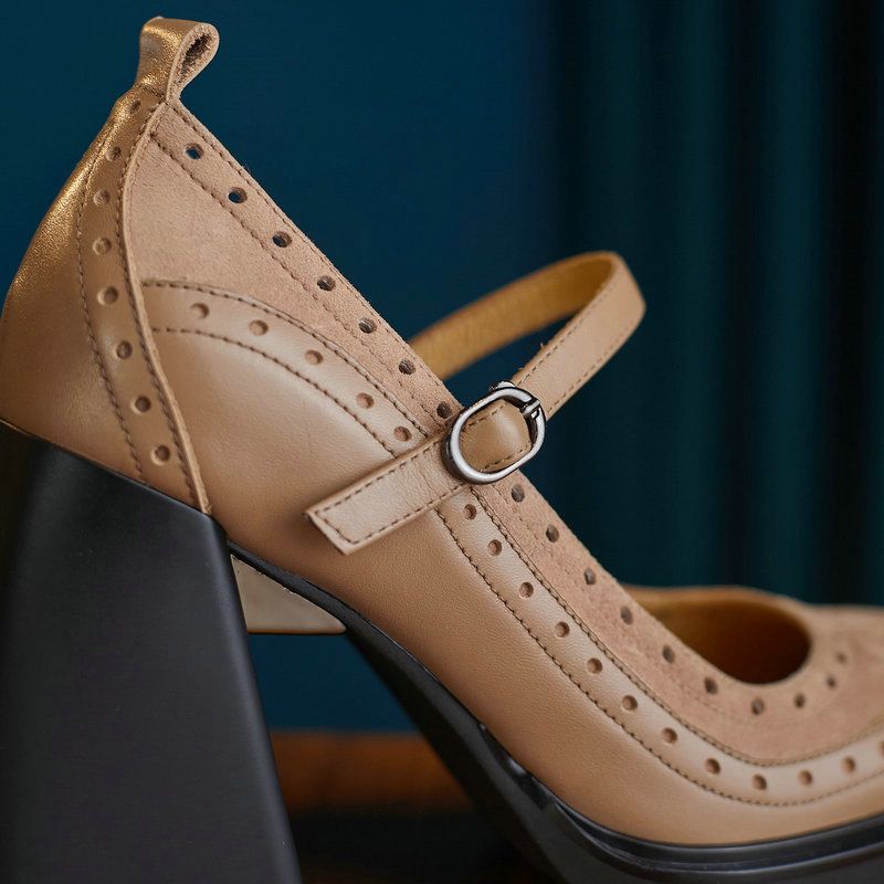 Greta Dames Vierkante Teen Pumps - Abrikoos