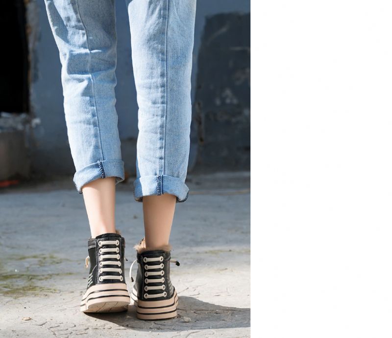 Grillen Dames Sneaker Zwarte Schoenen - Zwarte korte pluche