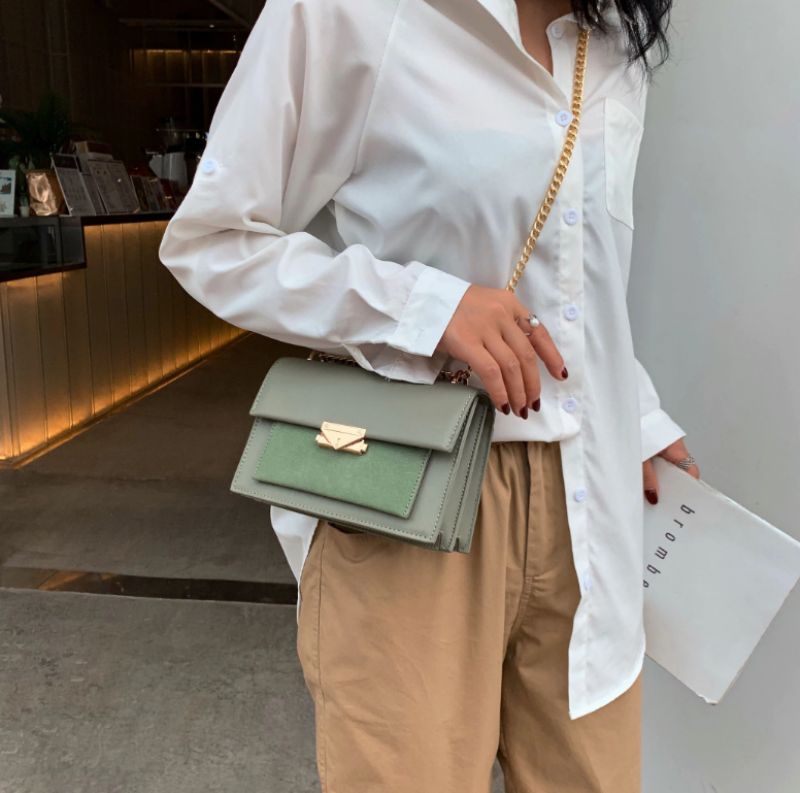 Haman Dames Crossbody Tas Met Leren Kettingen - Groen