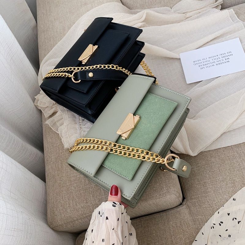 Haman Dames Crossbody Tas Met Leren Kettingen - Groen