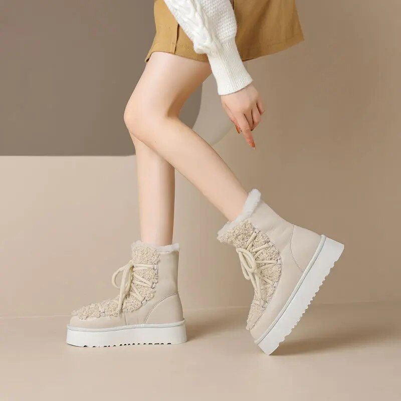 Hana Dames Snow Platform Boots - Abrikoos