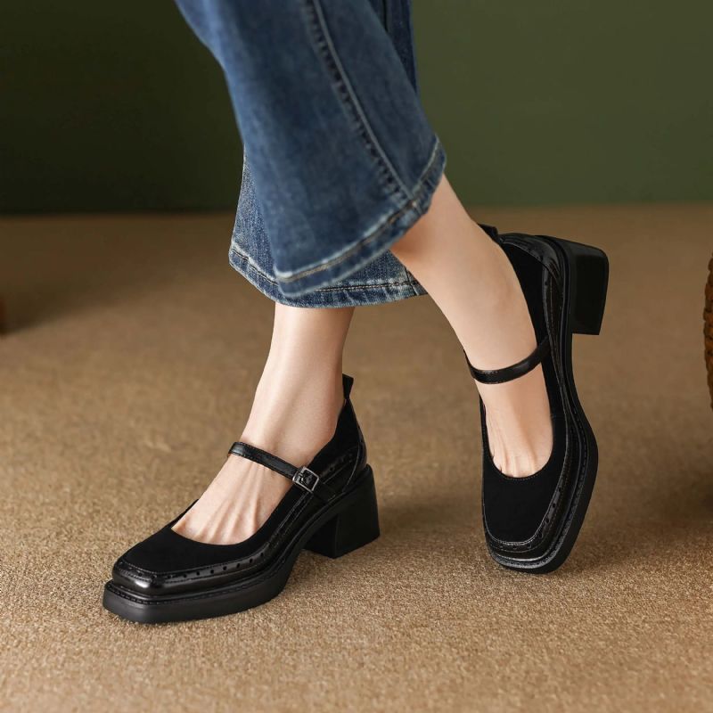 Hanna Dames Leren Carving Design Pumps - Zwart
