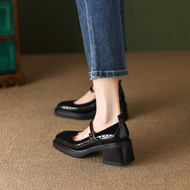 Hanna Dames Leren Carving Design Pumps - Zwart