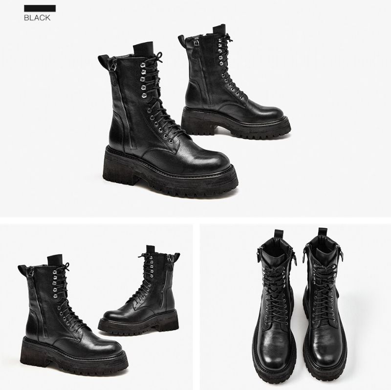 Hanson Dames Platform Leren Laarzen - Zwart