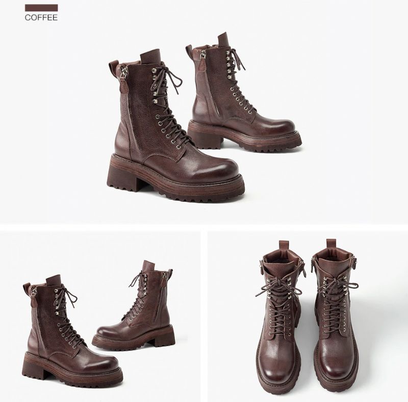 Hanson Dames Platform Leren Laarzen - Zwart