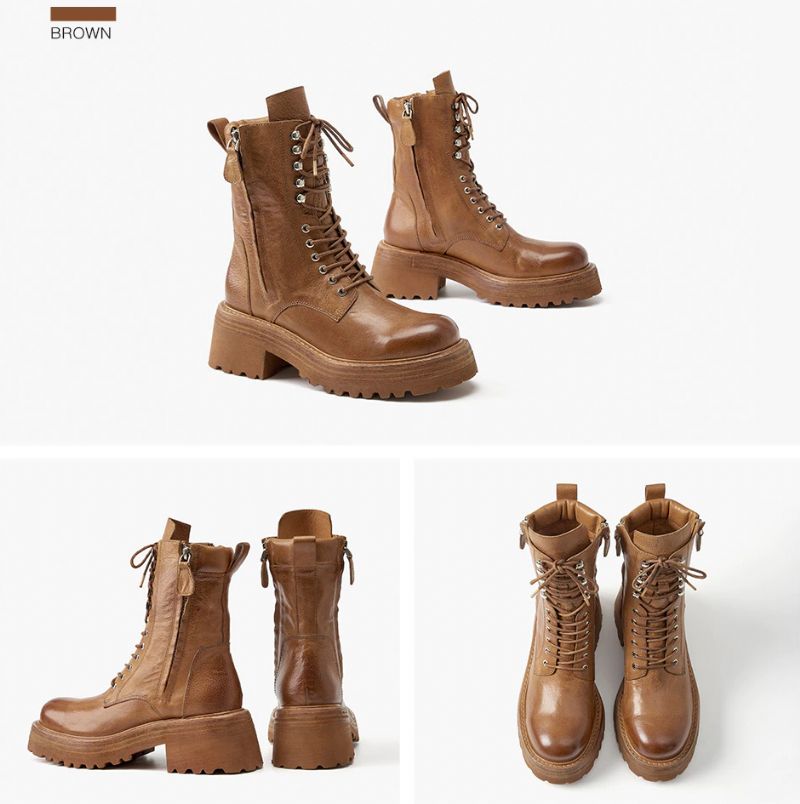 Hanson Dames Platform Leren Laarzen - Zwart