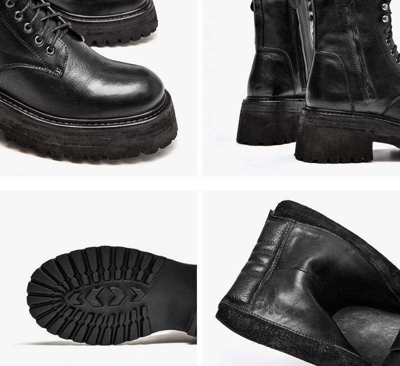 Hanson Dames Platform Leren Laarzen - Zwart