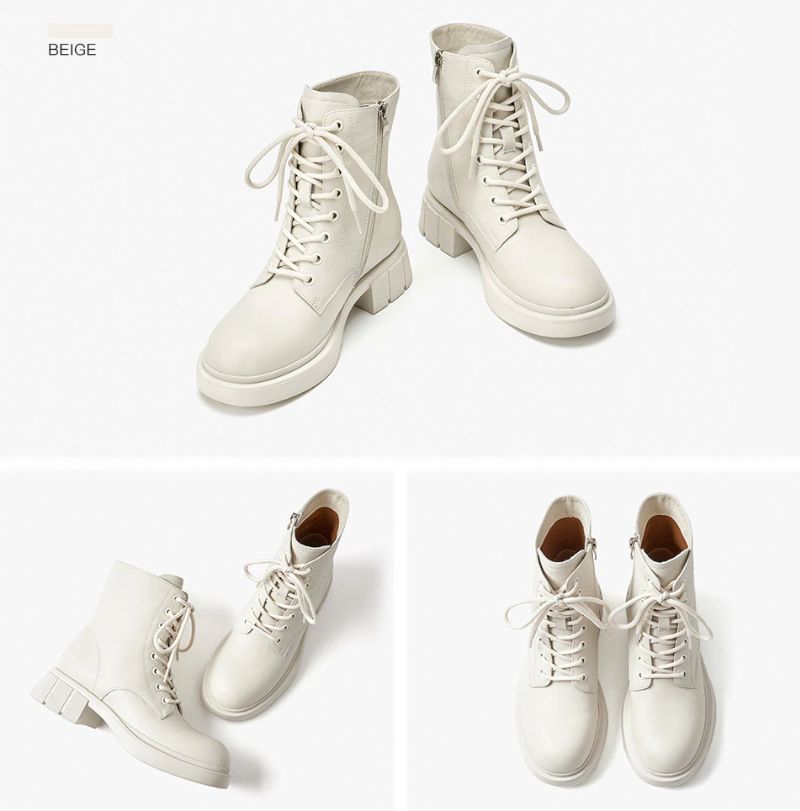 Harrell Dames Ronde Neus Leren Laarzen - Beige