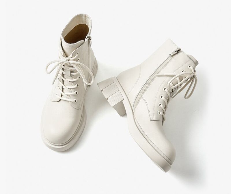 Harrell Dames Ronde Neus Leren Laarzen - Beige