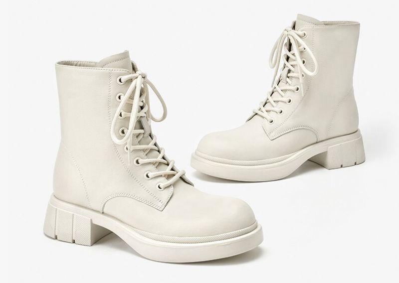 Harrell Dames Ronde Neus Leren Laarzen - Beige
