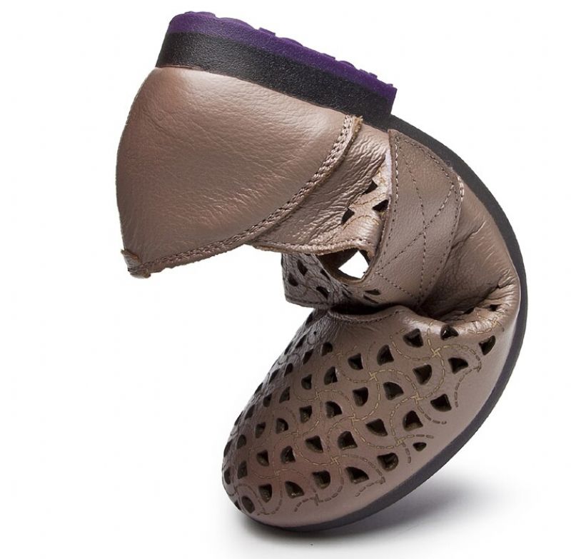 Hazel Dames Leren Platte Schoenen - Kaki