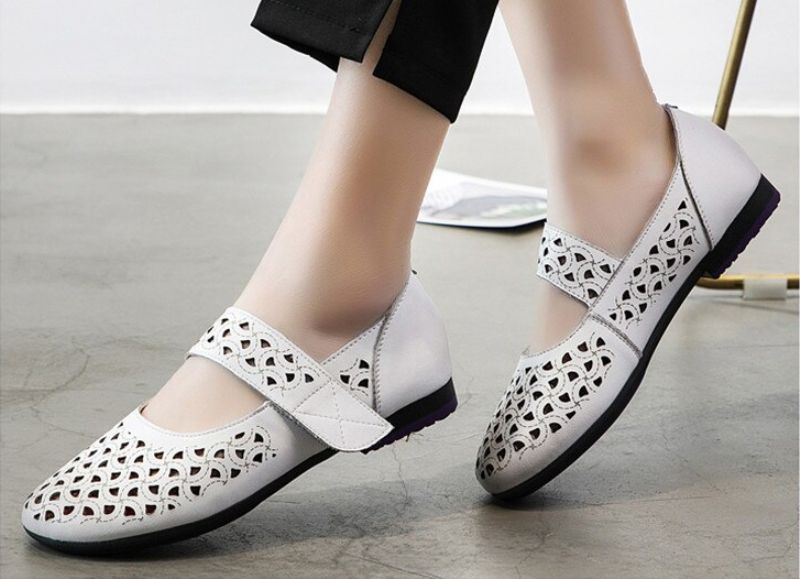 Hazel Dames Leren Platte Schoenen - Kaki