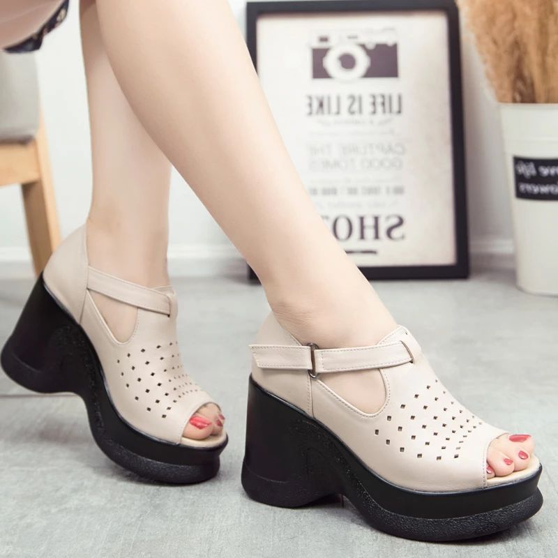 Hilary Dames Platform Sandaal - Beige