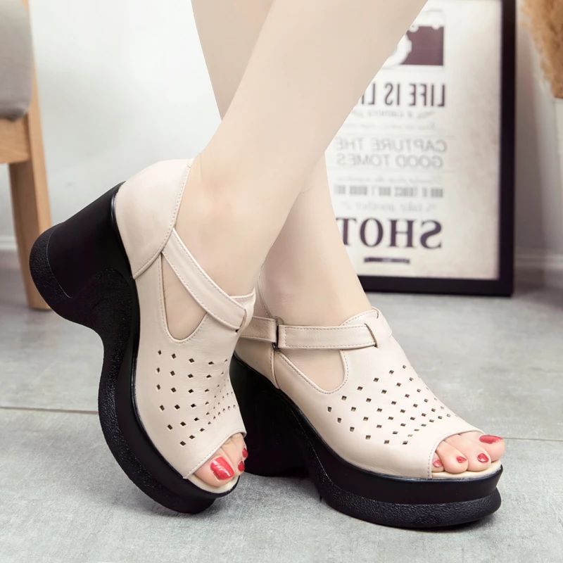 Hilary Dames Platform Sandaal - Beige