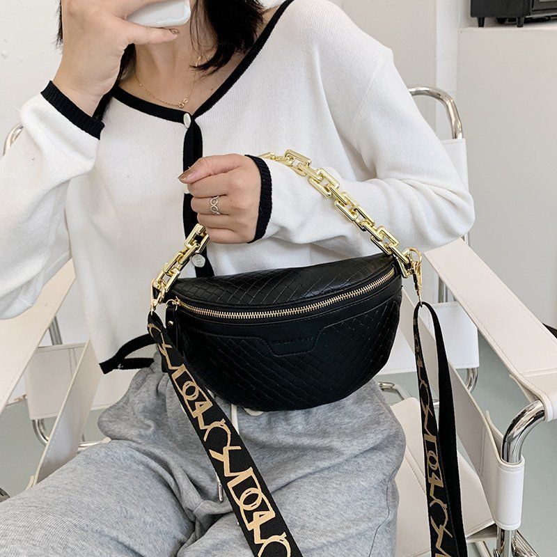 Holny Dames Kleine Dikke Ketting Leren Crossbody Handtas - Zwart