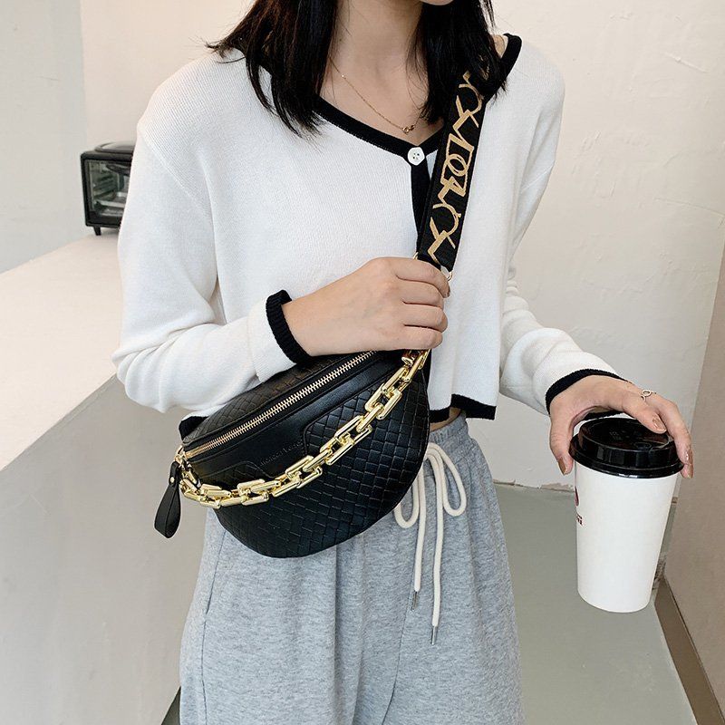 Holny Dames Kleine Dikke Ketting Leren Crossbody Handtas - Zwart