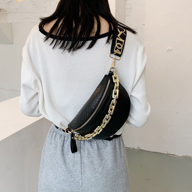 Holny Dames Kleine Dikke Ketting Leren Crossbody Handtas - Zwart