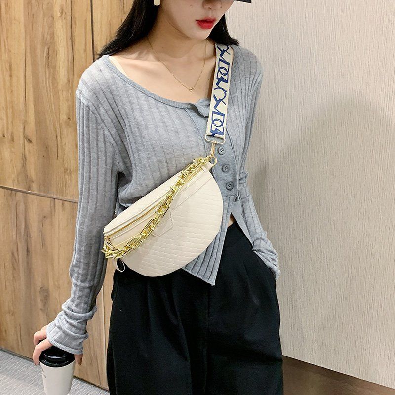Holny Dames Kleine Dikke Ketting Leren Crossbody Handtas - Zwart