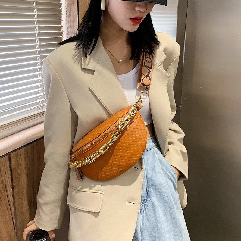 Holny Dames Kleine Dikke Ketting Leren Crossbody Handtas - Zwart