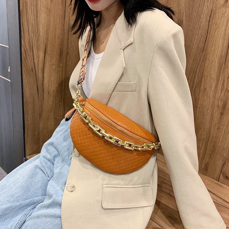 Holny Dames Kleine Dikke Ketting Leren Crossbody Handtas - Zwart
