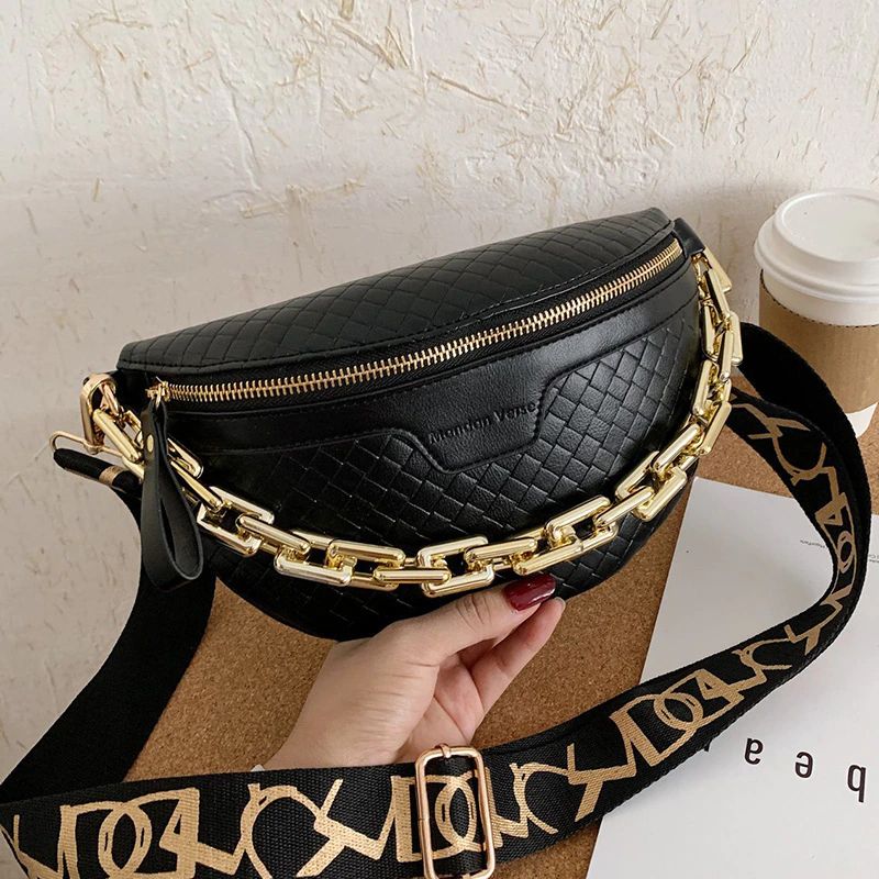 Holny Dames Kleine Dikke Ketting Leren Crossbody Handtas - Zwart