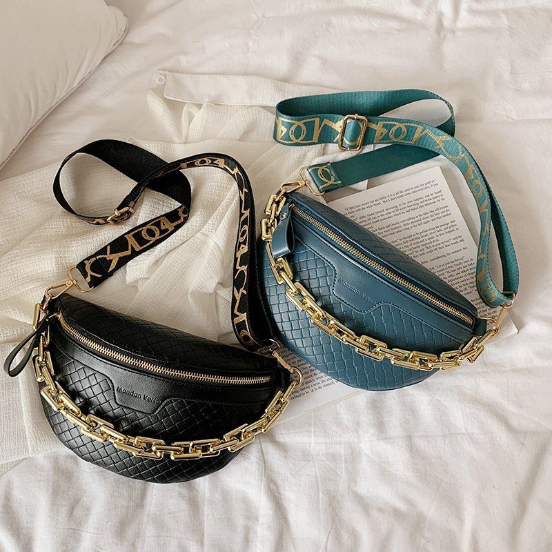 Holny Dames Kleine Dikke Ketting Leren Crossbody Handtas - Zwart