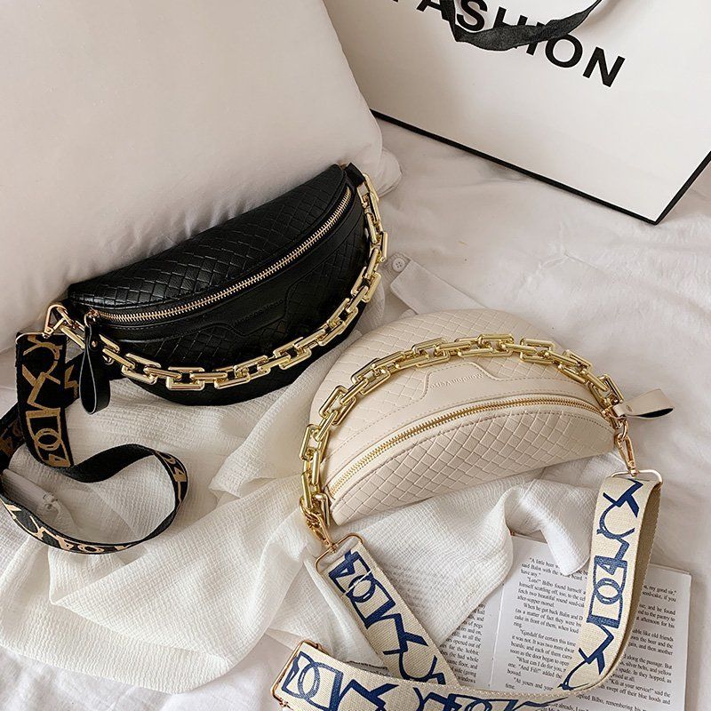 Holny Dames Kleine Dikke Ketting Leren Crossbody Handtas - Zwart