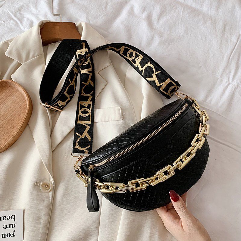 Holny Dames Kleine Dikke Ketting Leren Crossbody Handtas - Zwart