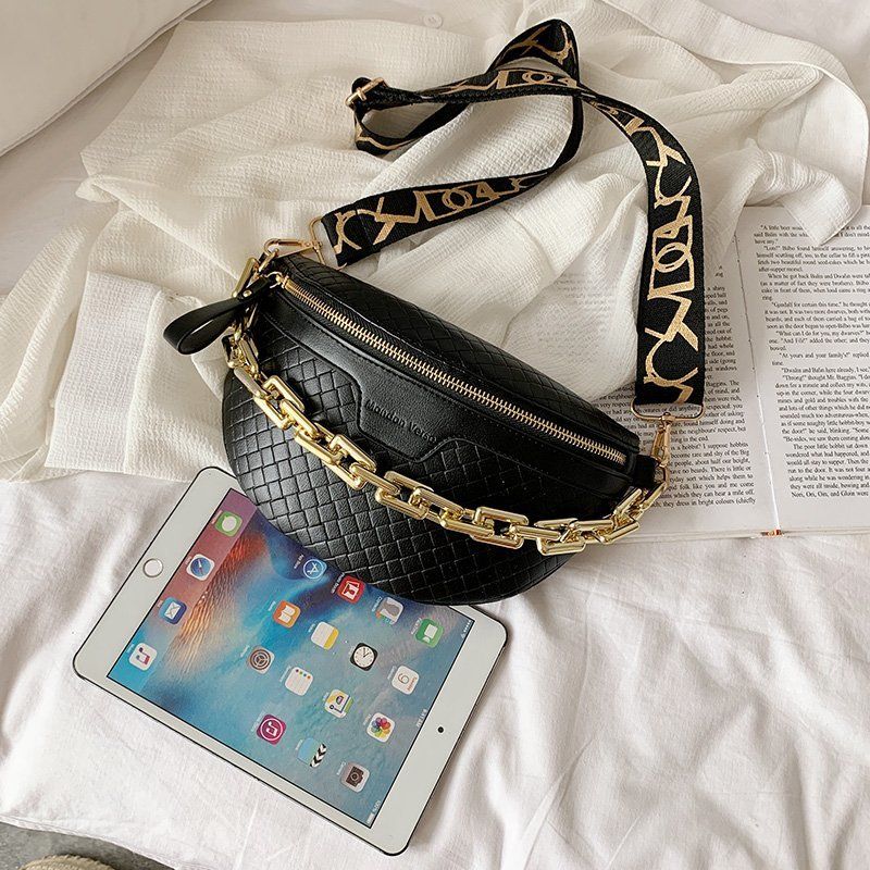 Holny Dames Kleine Dikke Ketting Leren Crossbody Handtas - Zwart